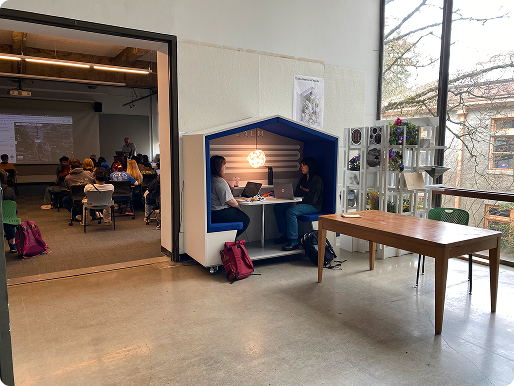Nook in the corner of a large open space.