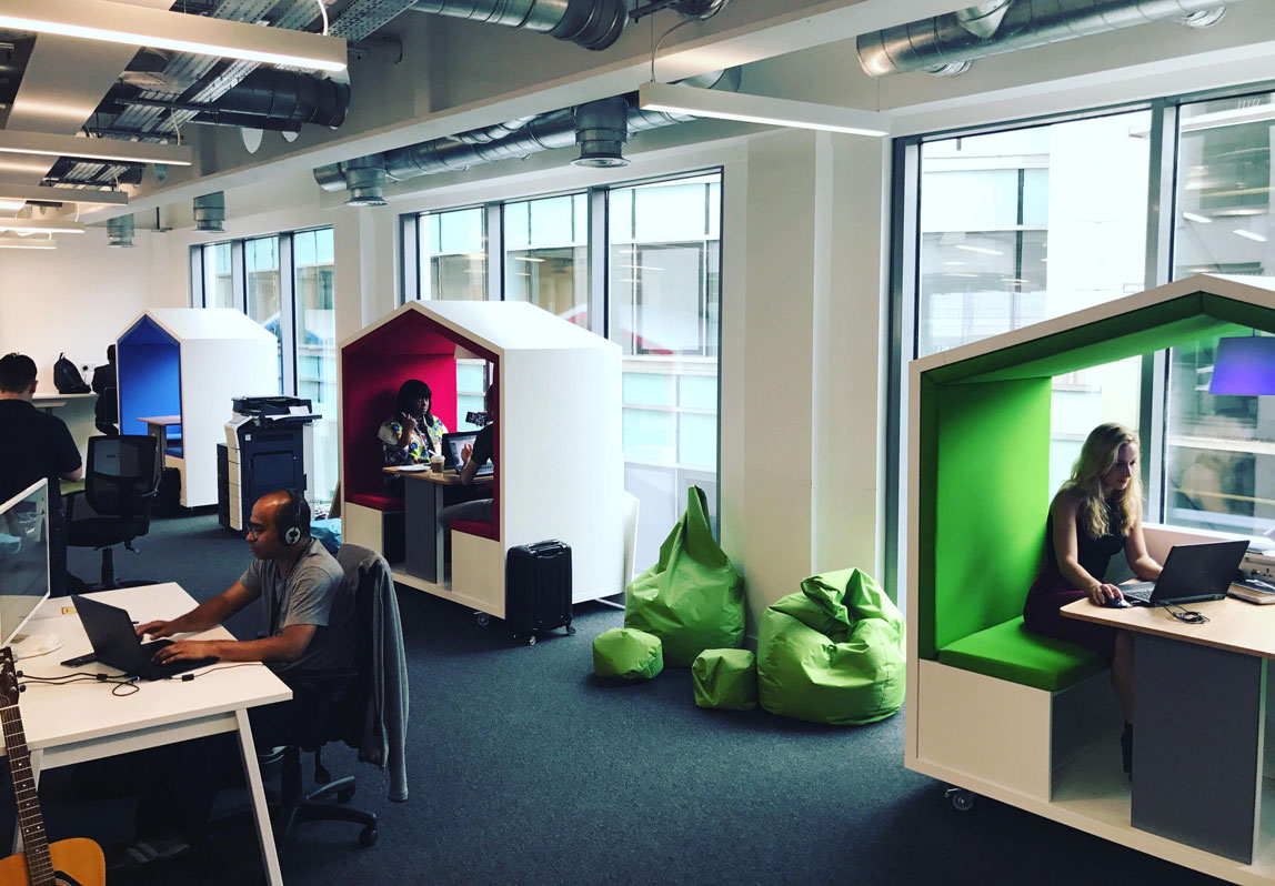 Nook Huddle pod in open office at influencer marketing company